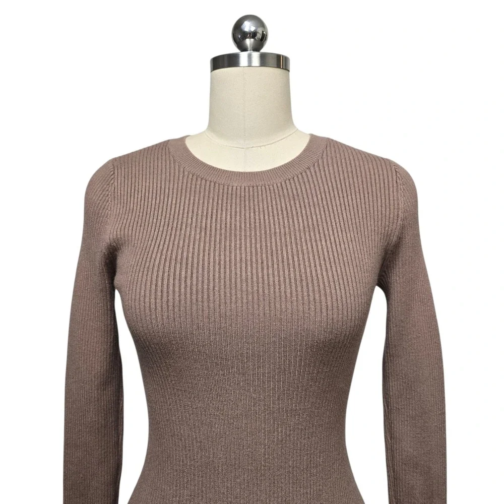 Abercrombie & Fitch Ribbed Knit‎ Maxi Dress Side Slit Soft Taupe Tan Size Small